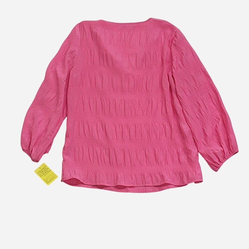 Vince Camuto Petite Small Pink Blouse Ruching + Tie Front Detail - Picture 3 of 5